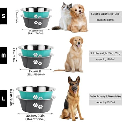 Stainless Steel Dog Bowls 2 Pack Medium Large Dogs Feeding Food Water Bowl with Non-Slip Silicone Sole, Stainless Steel Dog Dishes Elevated Raised Pet Feeder (Green+Grey, L(6.6 Cups)) - color: Green+Grey, size: L(6.6 Cups)
