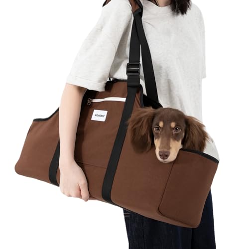 ETIAL Dachshund Shoulder Carrier Bag, Ergonomic Pet Sling with Adjustable Handheld & Crossbody Strap, Lightweight Ventilated Dog Purse for Small Long-Bodied Breeds,Safety Leash (Brown) - color: Brown