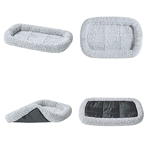 Friends Forever Bolster Dog Crate Mat 30 Inch, Washable Dog Crate Bed, Sherpa Fleece, Nova Grey - color: Nova Grey, size: 30"L x 19.25"W x 3"H, style: Crate Mat w/ Bolster