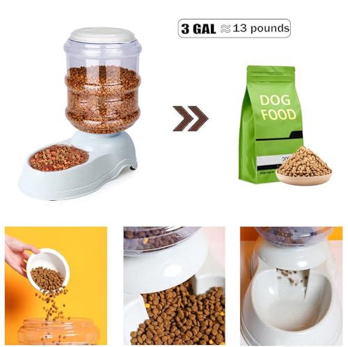 Automatic Dog Feeder and Water Dispenser Set for Large Dogs, 3 Gallon Gravity Dog Cat Food and Water Dispenser Set with Pet Food Bowl,Large Pet Food Water Dispenser Station - size: 3 Gallon Set