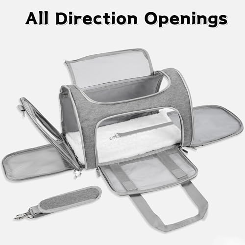 Soft-Sided Cat/Dog/Pet Carrier, Collapsible Pets Travel Carriers for Big Cats/Small Dogs with Shoulder Strap & Removable Mat, Mesh Puppy Carry Bag, Up to 16 Lbs, TSA Airline Approved(Gray) - color: GRAY, size: 17"L x 11"W x 11"H