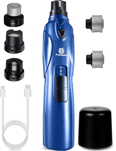 Petsaunter Dog Nail Grinder, 3 Grinding Heads, 2-Speed, LED Light, Touch-Switch, TypeC, Quiet, Low-Vibration, Dog Nail Trimmers for Large,Medium,Small Dogs & Cats with Hard/Thick Nails (U-Dark Blue) - color: U-DarkBlue