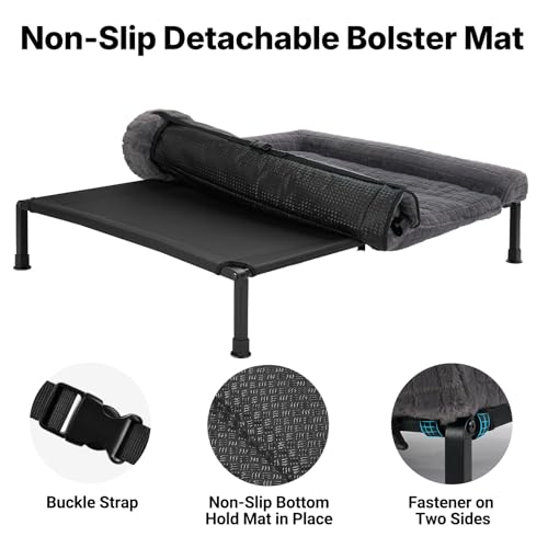 Veehoo Elevated Dog Bed Large Sized with Fluffy Plush Bolster Cushion, Washable Orthopedic Dog Couch Bed, Cooling Raised Pet Cot with Removable Mat, Breathable Mesh, No-Slip Feet, 45 x 34 inches, Grey - color: Grey, size: 45"L x 34"W x 7.9"Th