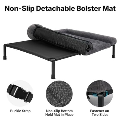 Veehoo Elevated Dog Bed Large Sized with Fluffy Plush Bolster Cushion, Washable Orthopedic Dog Couch Bed, Cooling Raised Pet Cot with Removable Mat, Breathable Mesh, No-Slip Feet, 45 x 34 inches, Grey - color: Grey, size: 45"L x 34"W x 7.9"Th