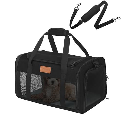 Pet Carrier Airline Approved for Pets Up to 10 Lb, 17x11x9.5 in | Underseat, Top & Side Entry Soft Dog Cat Travel Carrier with Safety Zippers & Anti-Scratch Mesh for Small Cat and Dog, Black - color: Black, size: 17.0"L x 11.0"W x 9.5"H