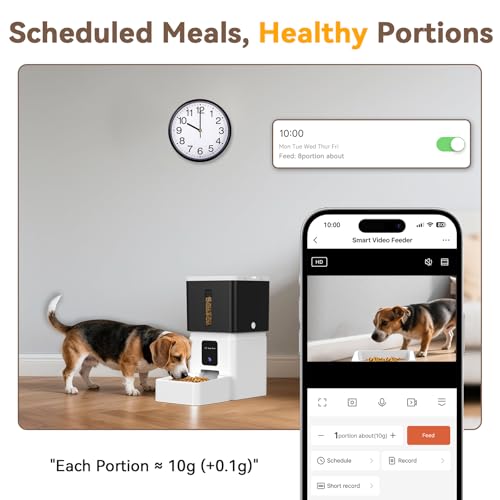 UTCG Automatic Dog Feeder with Camera: 8L/33 Cups 5G WiFi Timed Food Dispenser for Medium Dogs - 1080P HD Night Vision Video Recording 2-Way Audio APP Control - size: 8L for Medium Dogs