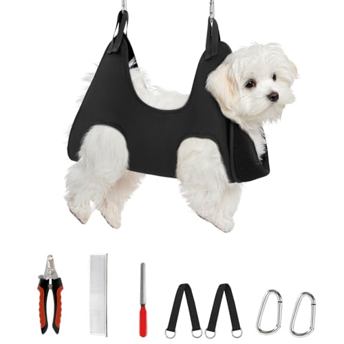 Supet Dog Grooming Hammock Harness for Dogs Cats, Relaxation Pet Nail Clipper Hammock, Restraint Dog & Small Animal Leashes Sling for Groomingk for Nail Trimming (Black, 2XS) - color: Black, size: 2XS（ Max 8 Lb：Leg space: 3.7"-8.7"）