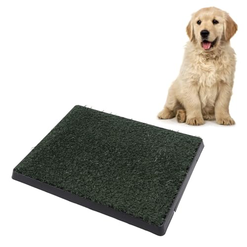 Dog Grass Pee Pads, Reusable Artificial Grass Potty Tray with 3 - Layer Drainage System, Easy to Clean Indoor Puppy Training Mat for Small Dogs, Includes Baffle and Tray (S) - size: S