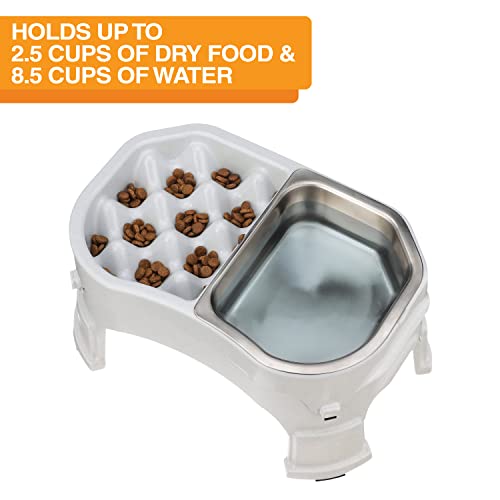 Neater Pet Brands – Neater Raised Slow Feeder Dog Bowl – Elevated and Adjustable Food Height - (Double Diner/w Metal Bowl, Vanilla Bean)