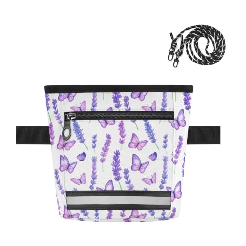 Lavender Water-Resistant Dog Treat Pouch, 3 Ways to Wear Treat Bag with Magnetic Closure & Reflective Strip, Hands-Free for Pet Training, Walking