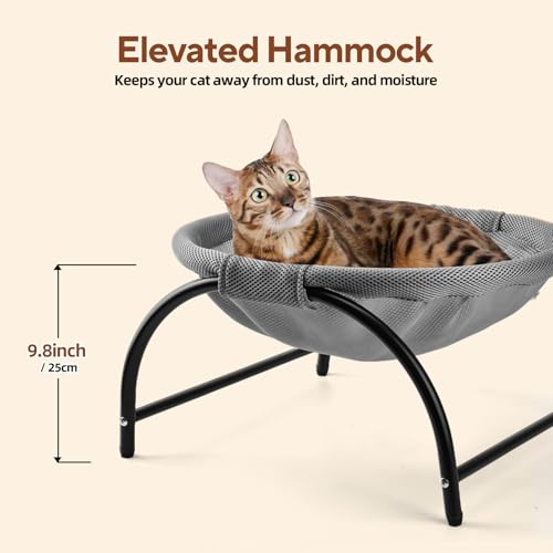 LIFLIX Raised Cat Hammock Bed, Free Standing Cat Cot with Washable Mesh, Pet Bed for for Kittens, 17.1 x 17 x 9.5 inches - color: Grey