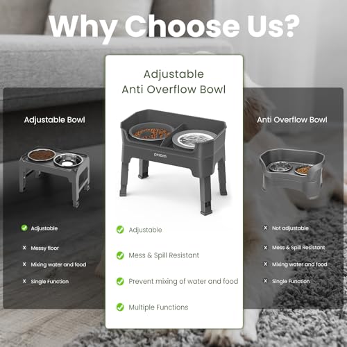 4-in-1 Elevated Slow Feeder Dog Bowls, 4 Height Adjustable Mess Proof Raised Dog Bowl Stand with No Spill Dog Water Bowl, Stainless Steel Dog Food Bowl & Slow Feeder for Large Medium Small Dogs Pets - color: Grey, size: Water Bowl + Stainless Steel Bowl +