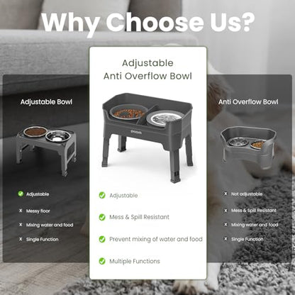 4-in-1 Elevated Slow Feeder Dog Bowls, 4 Height Adjustable Mess Proof Raised Dog Bowl Stand with No Spill Dog Water Bowl, Stainless Steel Dog Food Bowl & Slow Feeder for Large Medium Small Dogs Pets - color: Grey, size: Water Bowl + Stainless Steel Bowl +