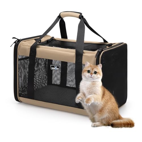 Wakytu Expandable Pet Carrier for Dogs & Cats, Large Travel Bag with 5 Mesh Windows, 2 Entrances, Locking Zippers & Padded Straps,L - size: 19.3"L x 13.0"W x 13.0"H