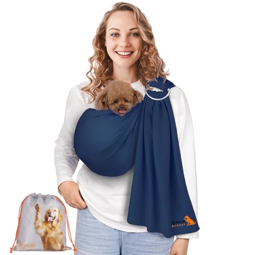Dog Sling Carrier for Small Dogs,Carrying Wrap Anti-Anxiety Cat Sling,Adjustable Pet Sling(Navy Blue) - color: navy blue