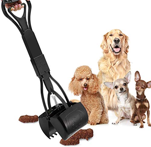 Pet Pooper Scooper, 24" Long Handle Portable Poop Scooper for Large and Small Dogs Cats, Foldable Dog Poop Pick Up Tool, Sturdy Garbage Rake Picker for Garden Backyard Grass Dirt Gravel (Black) - color: Black