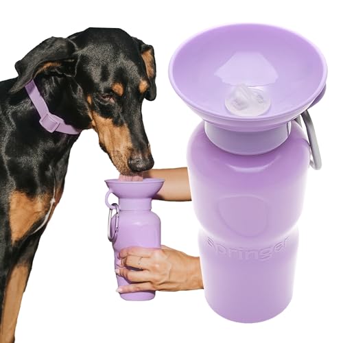 Springer Dog Water Bottle | Portable Travel Drinking Feeder Dispenser for Dogs & Puppies | As Seen on Shark Tank | Leak-Proof Bowl | BPA-Free | Outdoor Walking, Hiking & Travel | 22oz Lilac - color: Lilac, size: 22oz Classic