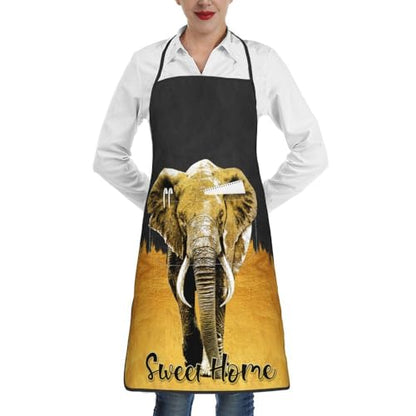 Women Men Bib Aprons Chef Cooking Apron With Pockets For Kitchen Grilling Bbq Painting Gardening - color: Elephant