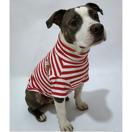 Turtleneck Dog Shirt Cute Doggie Embroidery Super Soft Dog Sweatshirt Stretchy Striped Puppy Pullover for Cats Small Medium Large Dogs (Red Striped, 6X-Large) - color: Red Striped, size: 6X-Large