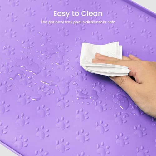 PWTAA Dog Food Mat Anti-Slip Silicone Dog Bowl Mat Thicker Pet Placemat Waterproof Cat Feeder Pad with Raised Edge Puppy Kitten Feeding Mats Suitable Small Medium-Sized Dogs Cats Eating Tray - 2PCS - color: Purple, size: 19.4" x 9.8"-2PCS