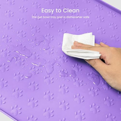 PWTAA Dog Food Mat Anti-Slip Silicone Dog Bowl Mat Thicker Pet Placemat Waterproof Cat Feeder Pad with Raised Edge Puppy Kitten Feeding Mats Suitable Small Medium-Sized Dogs Cats Eating Tray - 2PCS - color: Purple, size: 19.4" x 9.8"-2PCS