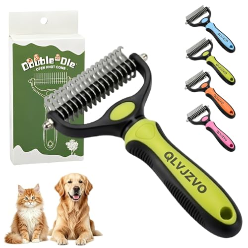 Dematting Comb for Dogs and Cats, Dual-Sided Pet Comb, Professional Deshedding Tool, Pets Hair Remover Shedding, Long Haired Dog Brushes, Undercoat Combs Supplies, Cat Brush Rake - color: Green-S