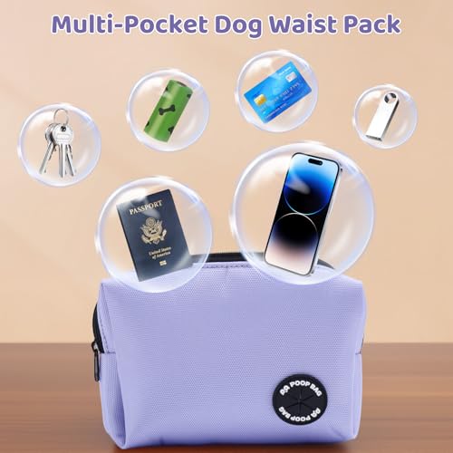 Hands Free Dual Handle Retractable Bungee Leash with Reflective Trim, Adjustable Waist Belt for Dog Walking, Running, Hiking - Durable Nylon Leash for Medium Large Dogs, Purple