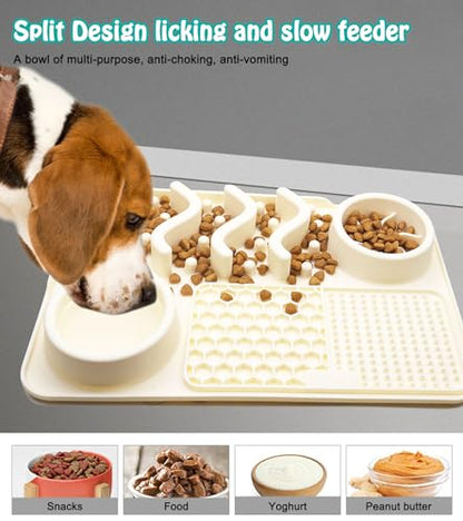 Slow Feeder Mat, Silicone Lick Mat with Suction Cups for Dog Cat, Puzzle Snuffle Mat for Pet Smell Training Bored Puppy, Interactive Sniff Mat Slow Eating Keep Busy (Beige)