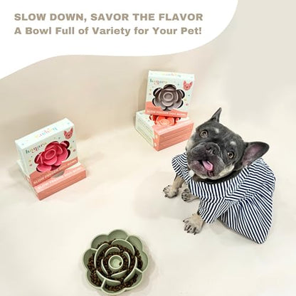 Hanara Sillicone Slow Feeder Dog Bowls & Lick Mat with Suction Bottom | Rose Petals Design | Promotes Better Digestion, Prevent Choking | Dish Washer Safe | Great Size for All Breed (Misty Gray) - color: Misty Gray