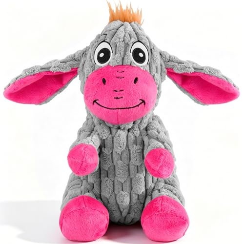 Squeaky Plush Dog Toy, Crinkle Ears Interactive Dog Chew Toy for Small Medium Dogs, Durable Corduroy Stuffed Animal Dog Toys for Puppy Teething, Boredom Relief & Indoor Fetch Play