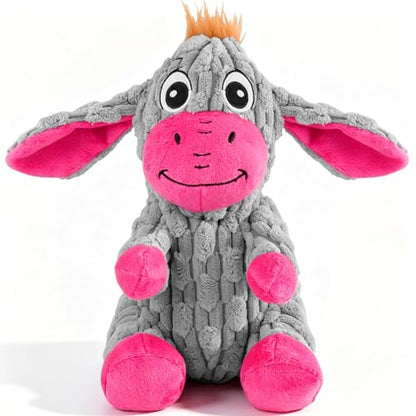 Squeaky Plush Dog Toy, Crinkle Ears Interactive Dog Chew Toy for Small Medium Dogs, Durable Corduroy Stuffed Animal Dog Toys for Puppy Teething, Boredom Relief & Indoor Fetch Play