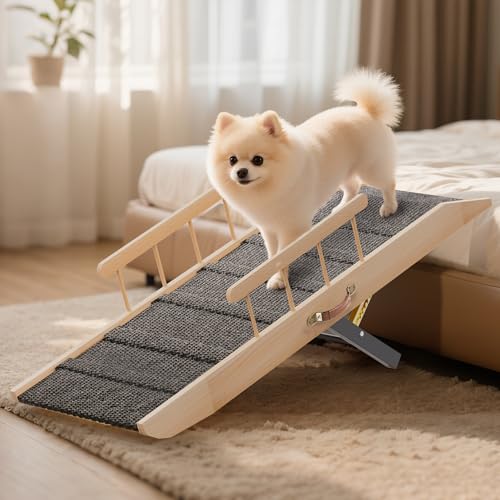 Dog Ramp for Bed Couch, Pet Ramp for Small Medium Old Dogs Cats with 10 Adjustable Heights from 5.91" to 19.69", 47" Long Portable Non-Slip Dog Bed Ramp for High Bed, Couch, Hold up to 200 LBS - size: 47.24 Inch