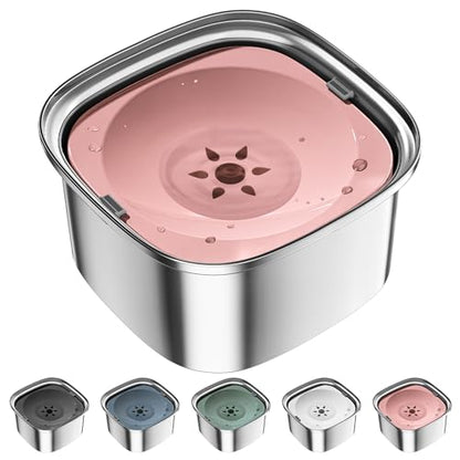 UPSKY 3L Dog Water Bowl 101oz Stainless Steel No Spill Large Capacity Dog Food Water Bowl Slow Water Feeder, Spill Proof Pet Water Dispenser Vehicle Carried Travel Water Bowls - color: G-Pink