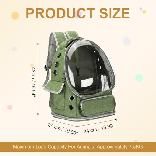 Pet Backpack Carrier, Portable and Ventilated, Oxford Cloth, Dog Cat Travel Bag with Transparent Cover 13.39", (Green, 1 Pcs), Intended for Hiking/Camping/Traveling - color: Green