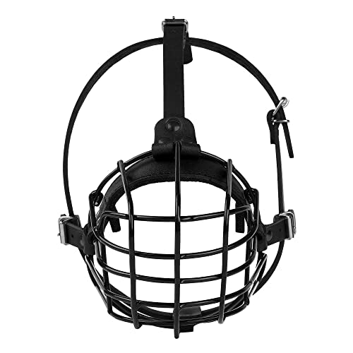 Pitbull Dog Muzzle Metal Mask Amstaff Secure Wire Basket Adjustable Durable Leather Straps for Large Dogs (Black) - color: Black