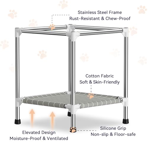 Small Stainless Steel Elevated Dog Crate with Cover, 2-in-1 Indoor & Outdoor Raised Pet House, Rust-Proof Dog Kennel with Silicone Anti-Slip Feet, Tool-Free Assembly - size: 20.0"L x 20.0"W x 24.0"H