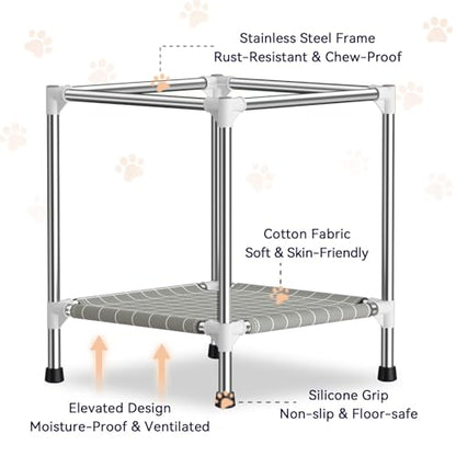 Small Stainless Steel Elevated Dog Crate with Cover, 2-in-1 Indoor & Outdoor Raised Pet House, Rust-Proof Dog Kennel with Silicone Anti-Slip Feet, Tool-Free Assembly - size: 20.0"L x 20.0"W x 24.0"H