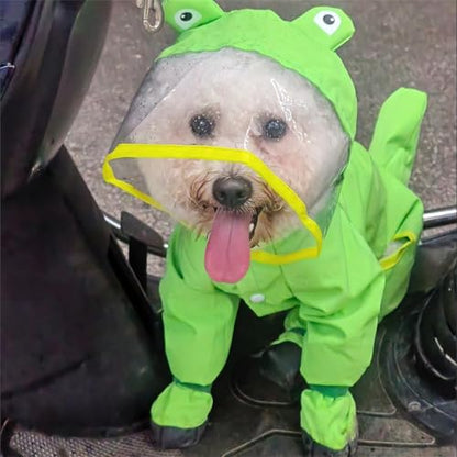 Dog Raincoat with Boots,Waterproof Dog Raincoats with Hood for Small Medium Large Dogs,Raincoat with Leash Ring (Green Frog, X-Small) - size: X-Small