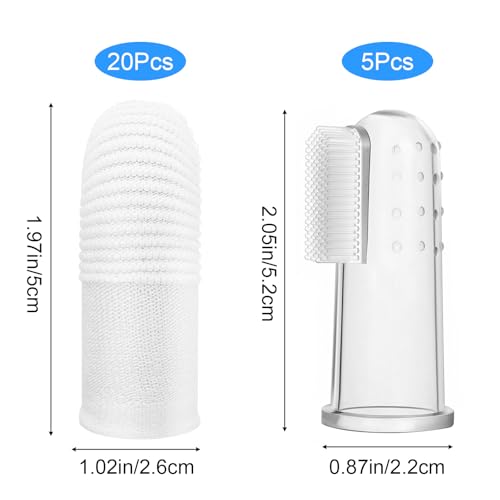 25Pcs Cat & Dog Toothbrush Soft Fabric Pet Finger Toothbrush Kit Washable & Reusable Oral Cleaning Wipes for Puppies Kittens at Home Dental Care (White and Clear)