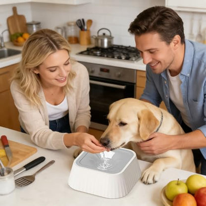 Spill Proof Dog Water Bowl 37oz, Large Capacity No Drip Pet Dispenser with Non-Slip Base, Slow Water Bowl for Dogs Puppies Indoor Outdoor Use, 22x22x8cm - color: Gray