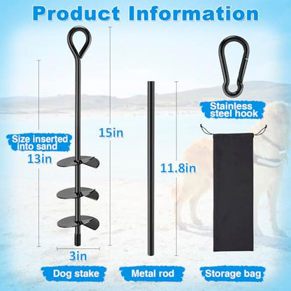 Beach Dog Stake Anchor - 360° Swivel Dog Tie Out Stake for Dogs Up to 250 lbs, Heavy Duty Beach Essentials for Outside Yard Ground Sand Camping