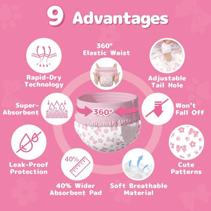 Dono Disposable Pull It Up Female Dog Diapers, 360° Stretchy Waist Puppy Diapers, Super-Absorbent Doggie Diapers with Rapid-Dry Technology Leak-Proof Design for Doggy in Heat Period, S 10 Pcs - size: S(Waist 9"-17")