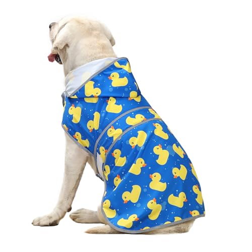 Dog Raincoat for Large Dogs Waterproof Jacket Hooded Rain Coats with Reflective Strips Leash Hole & Poncho Adjustable Fit (ShinyDuck,XXL) - color: A. Ducks, size: XX-Large