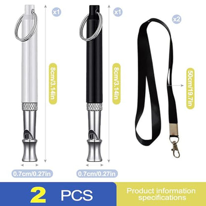 2 Pack Ultrasonic Dog Whistle to Stop Barking & Call Your Dog, Adjustable Silent Frequency for Training, Recall & Deaf Aid, Deterrent for Neighbors Dog, Stainless Steel with Lanyard