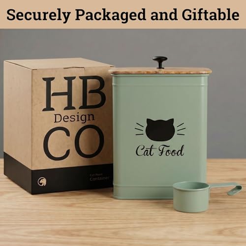 Cat Food Storage Container with Scoop - 5-7lb (25 Cup) Capacity Metal Cat Kibble Canister with Airtight Bamboo Lid and Metal Scoop - Airtight Pet Food Storage Containers 5 lb - 7 lb Kibble Container - color: Sage Green
