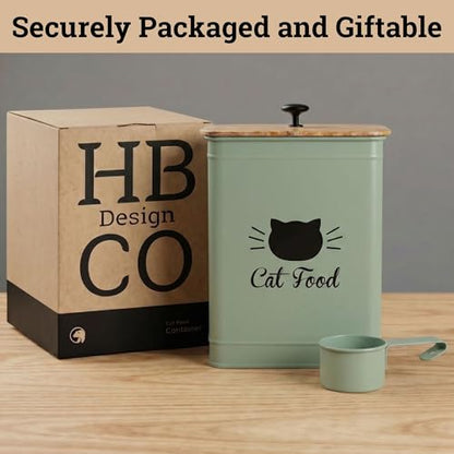 Cat Food Storage Container with Scoop - 5-7lb (25 Cup) Capacity Metal Cat Kibble Canister with Airtight Bamboo Lid and Metal Scoop - Airtight Pet Food Storage Containers 5 lb - 7 lb Kibble Container - color: Sage Green