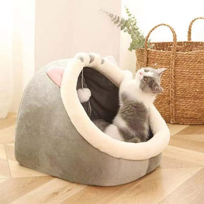 Winter Warm Cat Dog Tent Thickened Dogs Cat Beds for Indoor Dog Cats Kennel Pet Tent Warm Outdoor Cats Enclosures Cave Covered Dogs Bed Fits Puppy Small Pet for Men Women Cute Stuff (Grey)