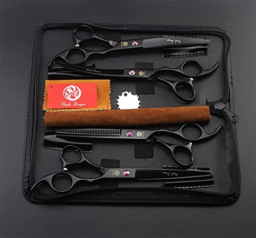 Purple Dragon Professional 7.0 inch 4PCS Pet Grooming Scissors Kit Japan Premium Steel Straight, Curved & Thinning Blade Dog Hair Cutting Shears Set with Case - color: Matte Black