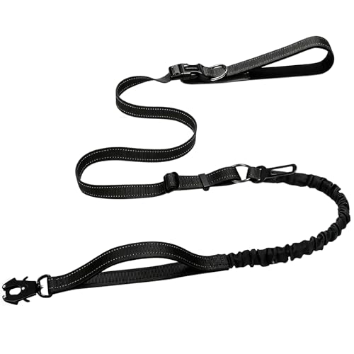 Heavy Duty Hands Free Dog Leash with Quick Release Carabiner and Adjustable No Pull Bungee Dog Running Waist Leash，for Walking and Training with Car Seat Belt 4-6FT (Black) - color: Black