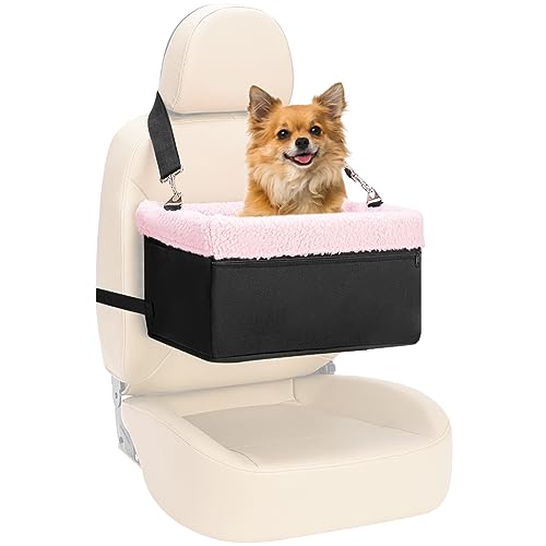 Dog Car Seat for Small Pets Under 20lbs, Booster Seat with Metal Frame, Double-Layer Oxford Fabric, Safety Leash for Dogs and Cats